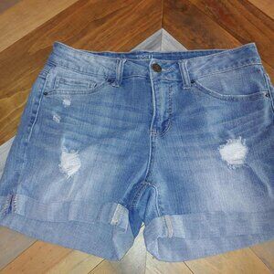 Women’s Distressed Denim Shorts – Cuffed Hem